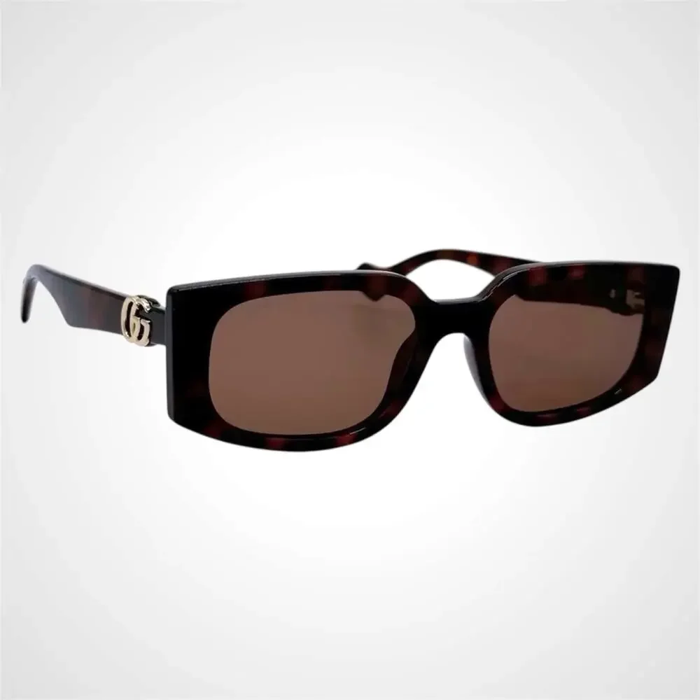 NEW GUCCI Sunglasses Brown 55-18-140 New Rectangle Havana Tortoise Gold GG Metal - Picture 5 of 12